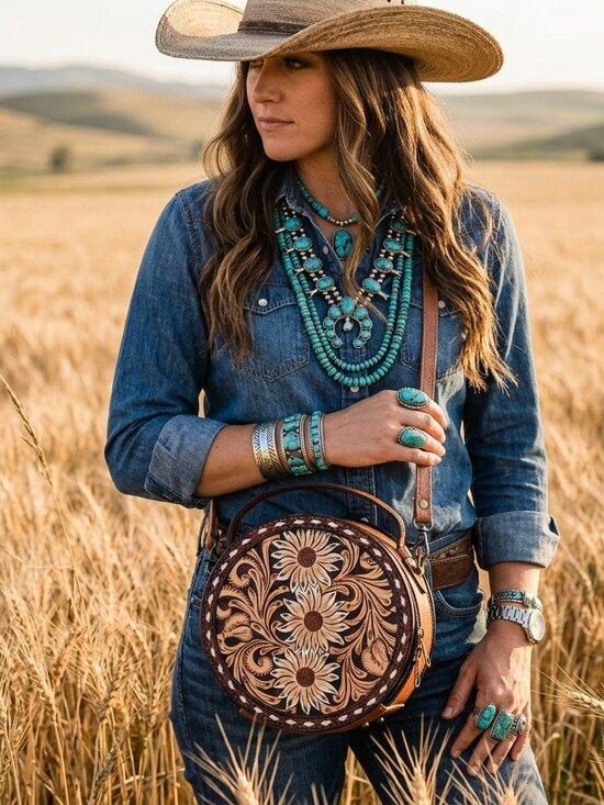 American Darling Handbags - American Darling Boho Sunflower Leather Crossbody